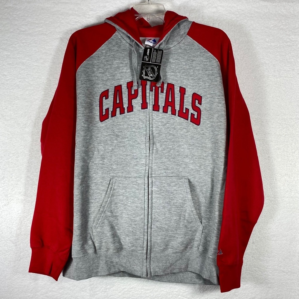 Majestic Washington Capitals NHL Hockey Gray Red Full Zip Hoodie Jacket 2XL